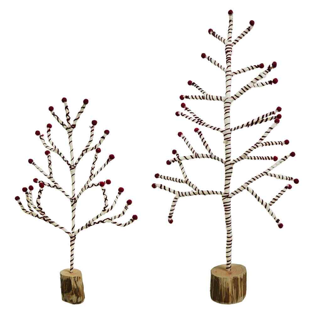 Red & White Wool Trees Set/2