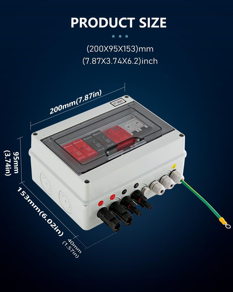 600V Solar DC PV Combiner Box,2 String with Lightning Arrester Connector for On/