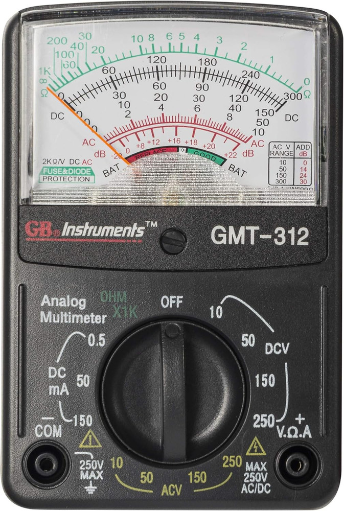 GMT-312 Analog Multimeter, 5 Function / 12 Range, 300V AC/DC, for AC / DC Voltag