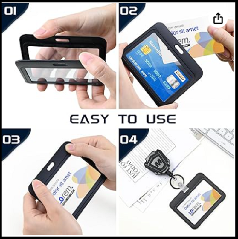 3 Pack ID Badge Holder with Double-Sided Windows Hard Plastic Horizontal ID Card