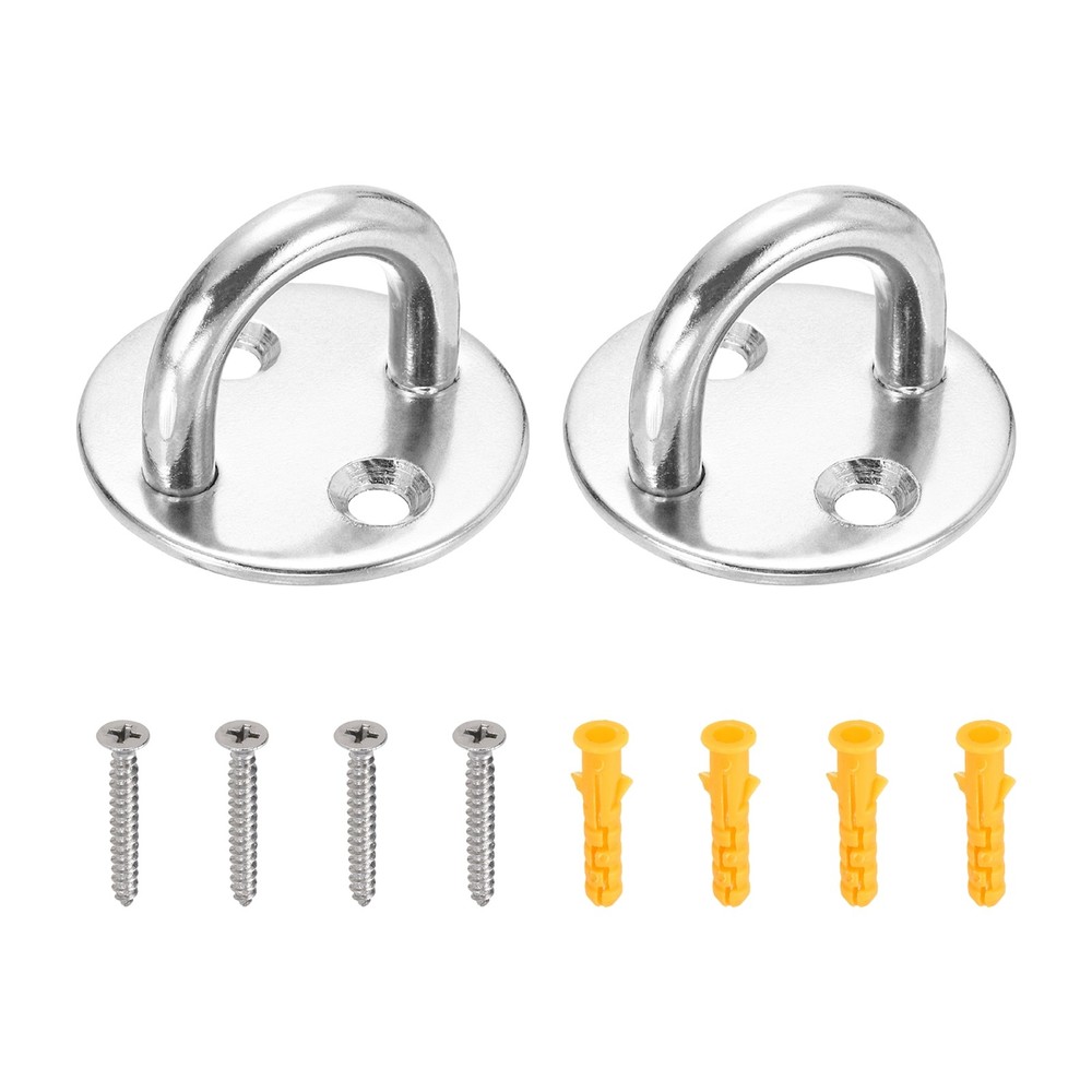 2Pcs M8 Eyelet Bracket Set Circular Hook Plate and Hook, Silver