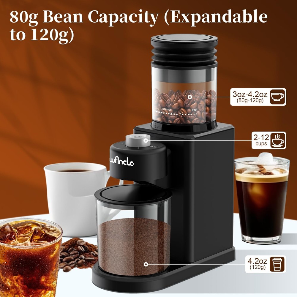 Conical Burr Coffee Grinder Electric - 200W Compact Automatic Coffee Bean Gri...