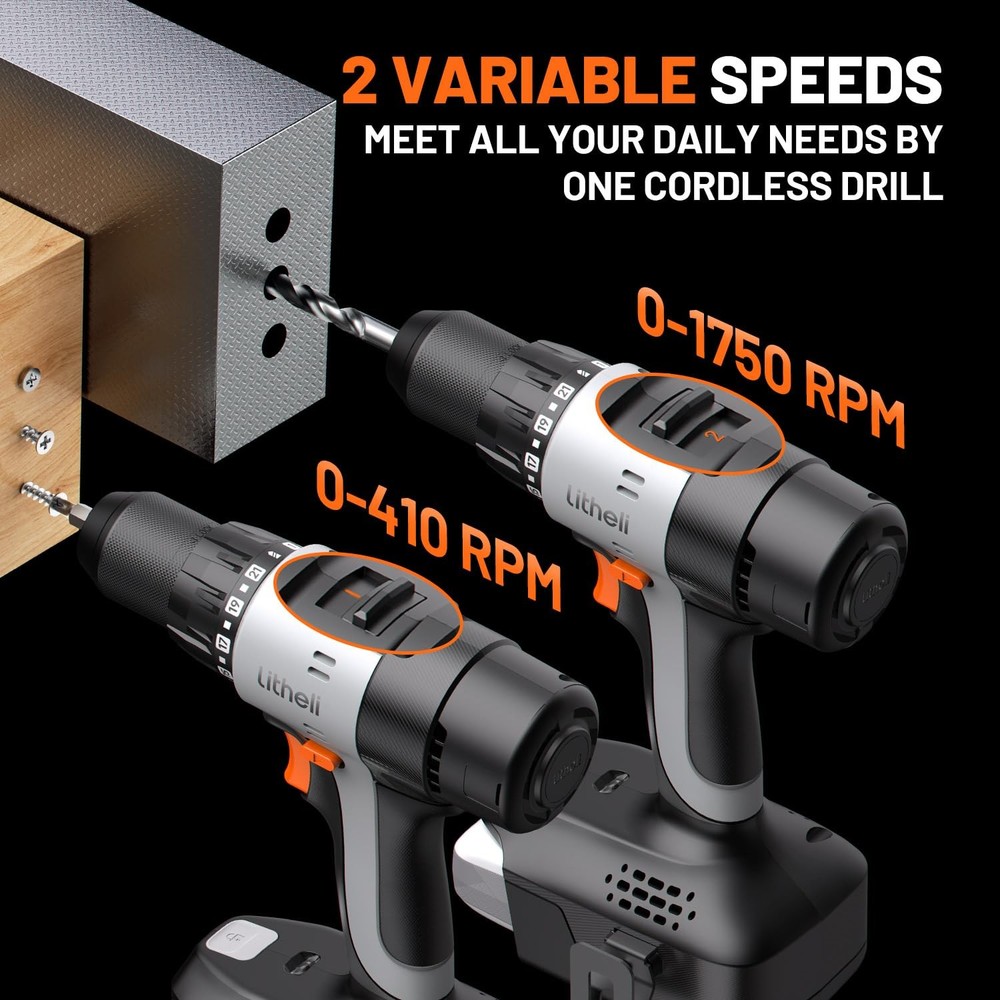 20V Cordless Drill Driver, Electric Power Drill with 2 Variable Speed Setting...