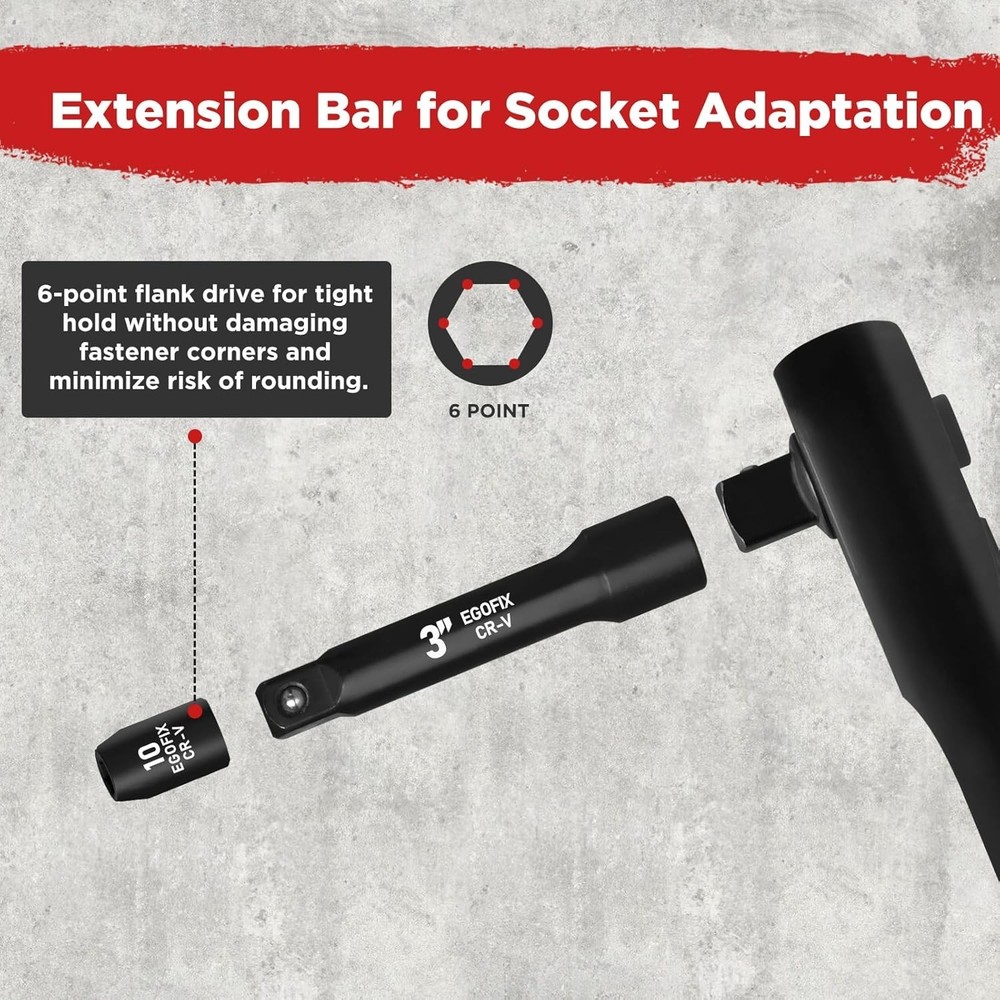 Complete 50-Piece Chrome Vanadium Socket Set with 6-Point Design & Accessories