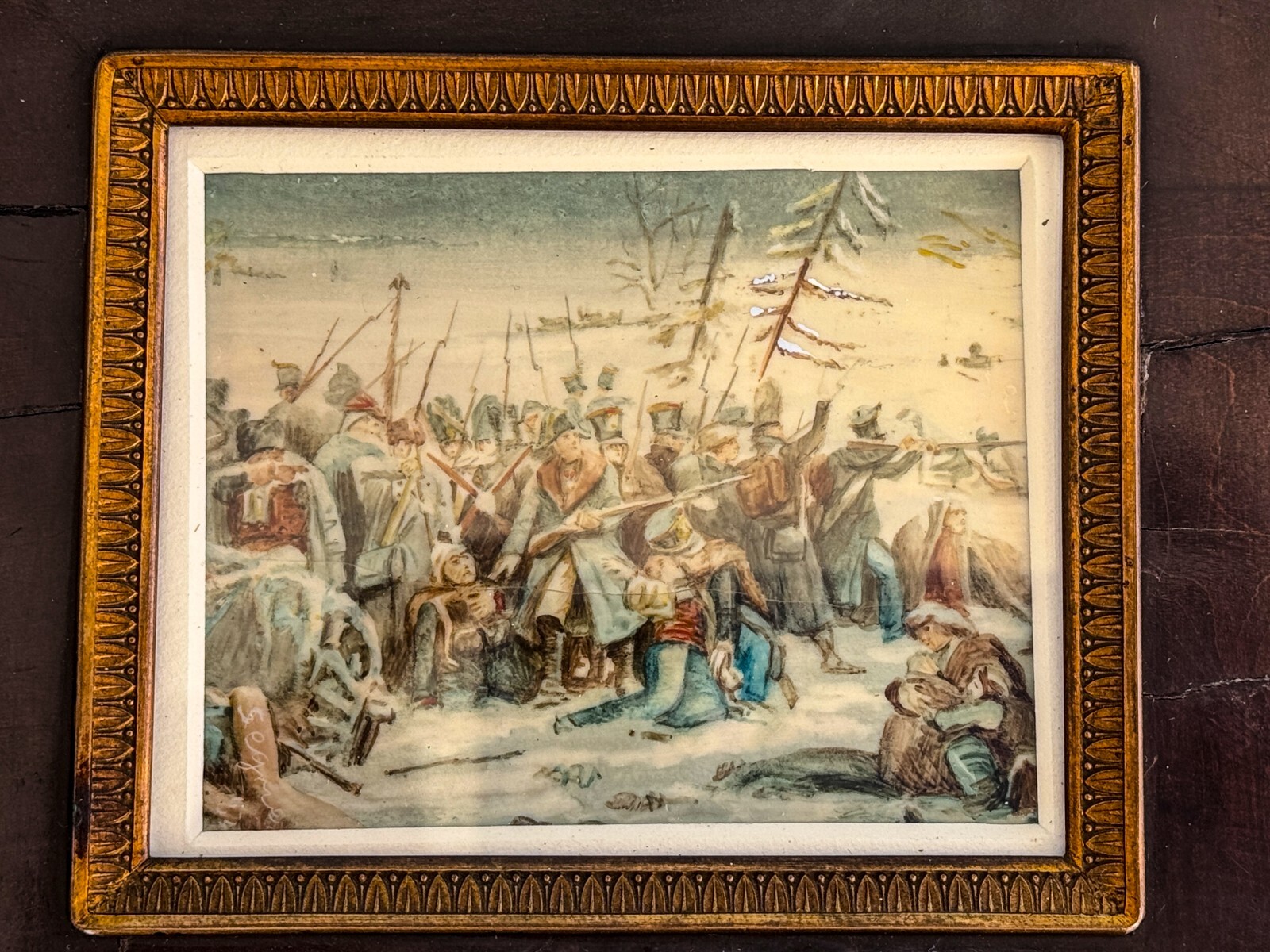 19C Hand Painted Battle Scene France Emperor Napoleon 1812 Russia Campaign