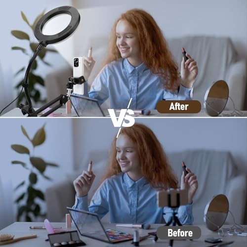 Overhead Camera Mount with 6‘’ Ring Light, Desk Tripod, Flexible 360°