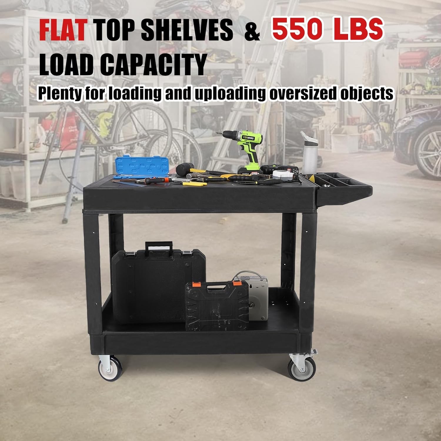 Heavy Duty Plastic Utility Service Cart Flat top 45.8 x 25 Inch Work Cart 550lb