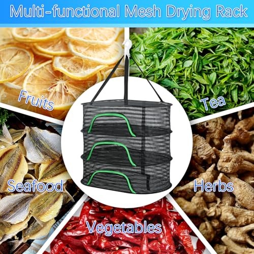 Hanging Drying Rack, Foldable Mesh Drying Net 3 Layers Hanging Dry Basket with
