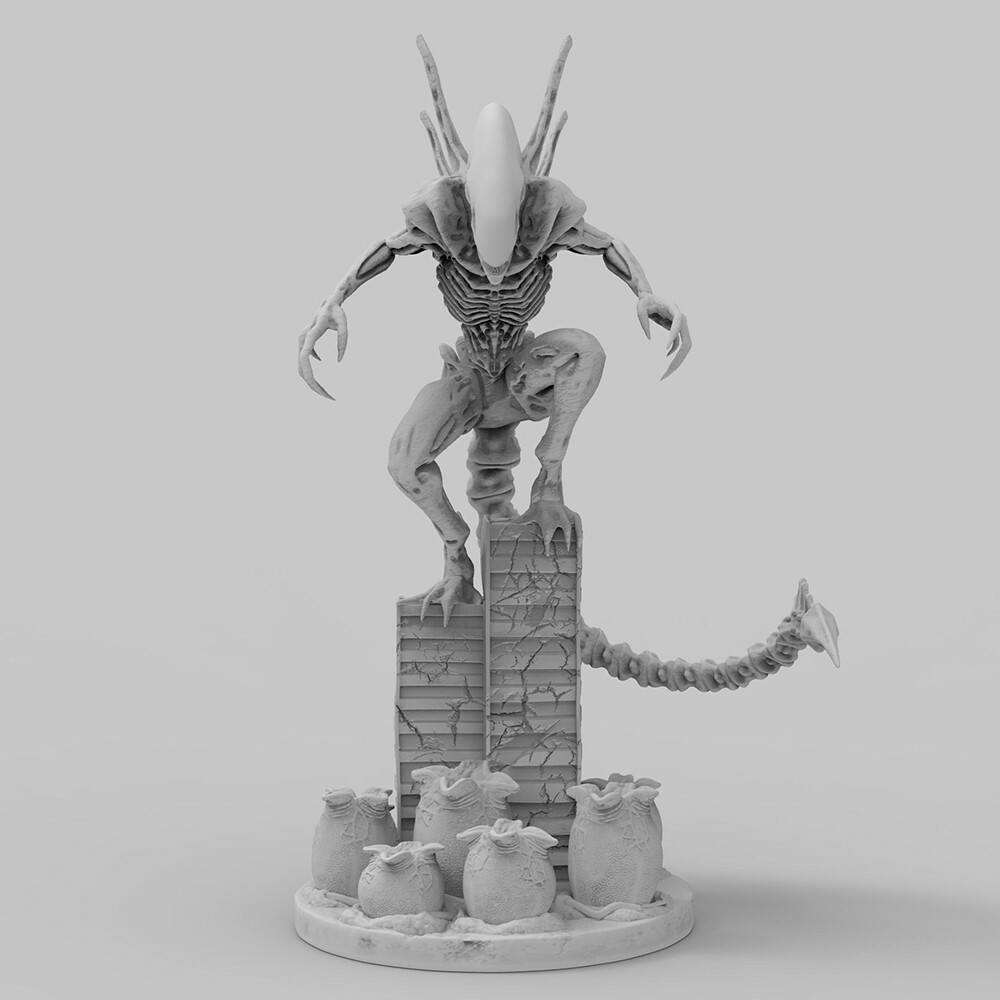 Alien Xenomorph With Hatched Eggs Diorama 3D print model