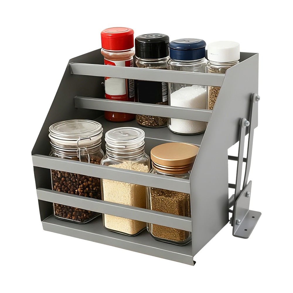 Pull Down Shelf Cabinet Organizer 2 Tier Upper Kitchen Cabinet Storage L-Shape