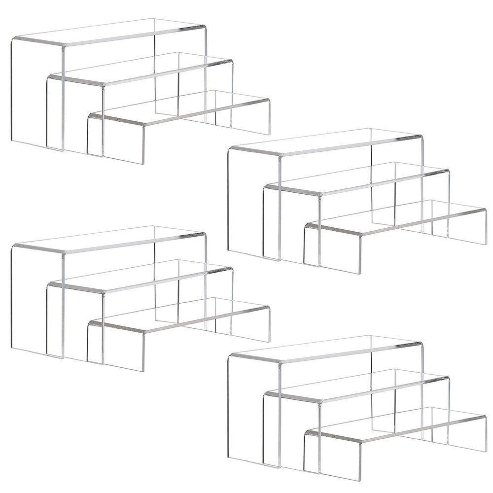 LARGE ACRYLIC RISERS CLEAR RECTANGULAR SHOWCASE COLLECTIBLES DISPLAY SHELF 4SET