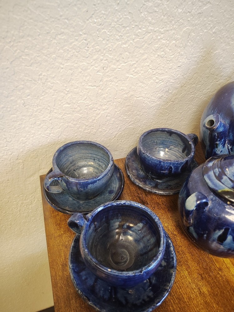 Handmade Blue Glazed Pottery Tea Set