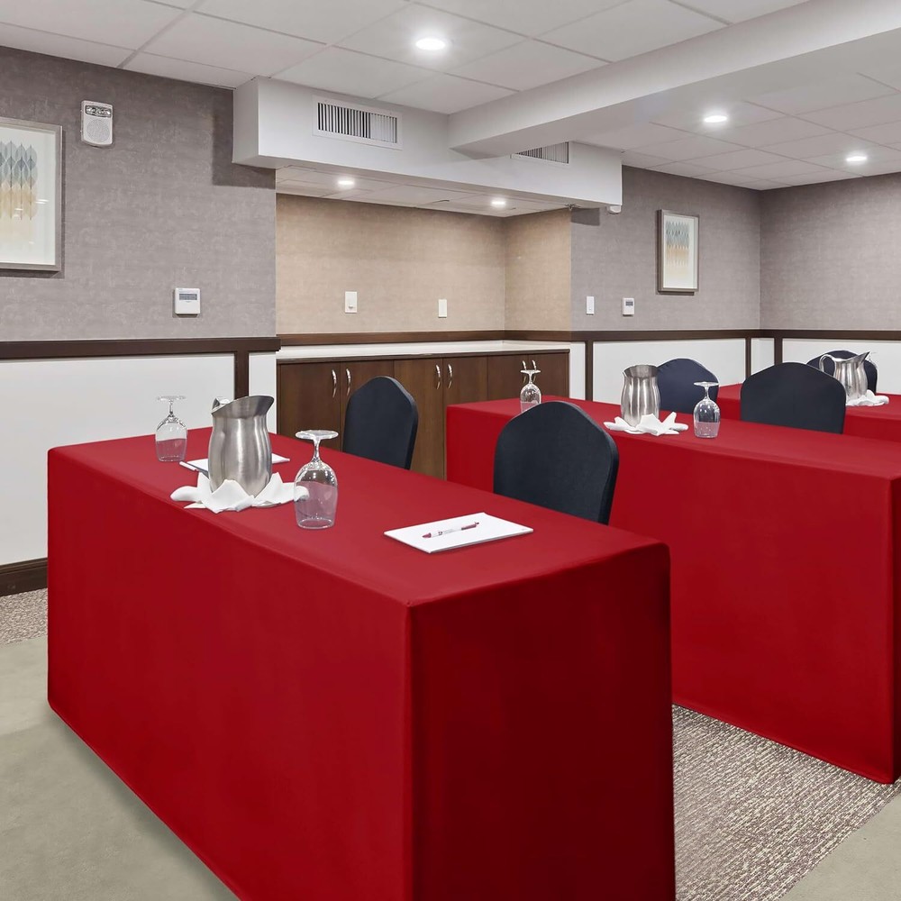 Nasitos 2 Pack Red Fitted Tablecloth Rectangular for 6 Foot 2PACK 6FT,