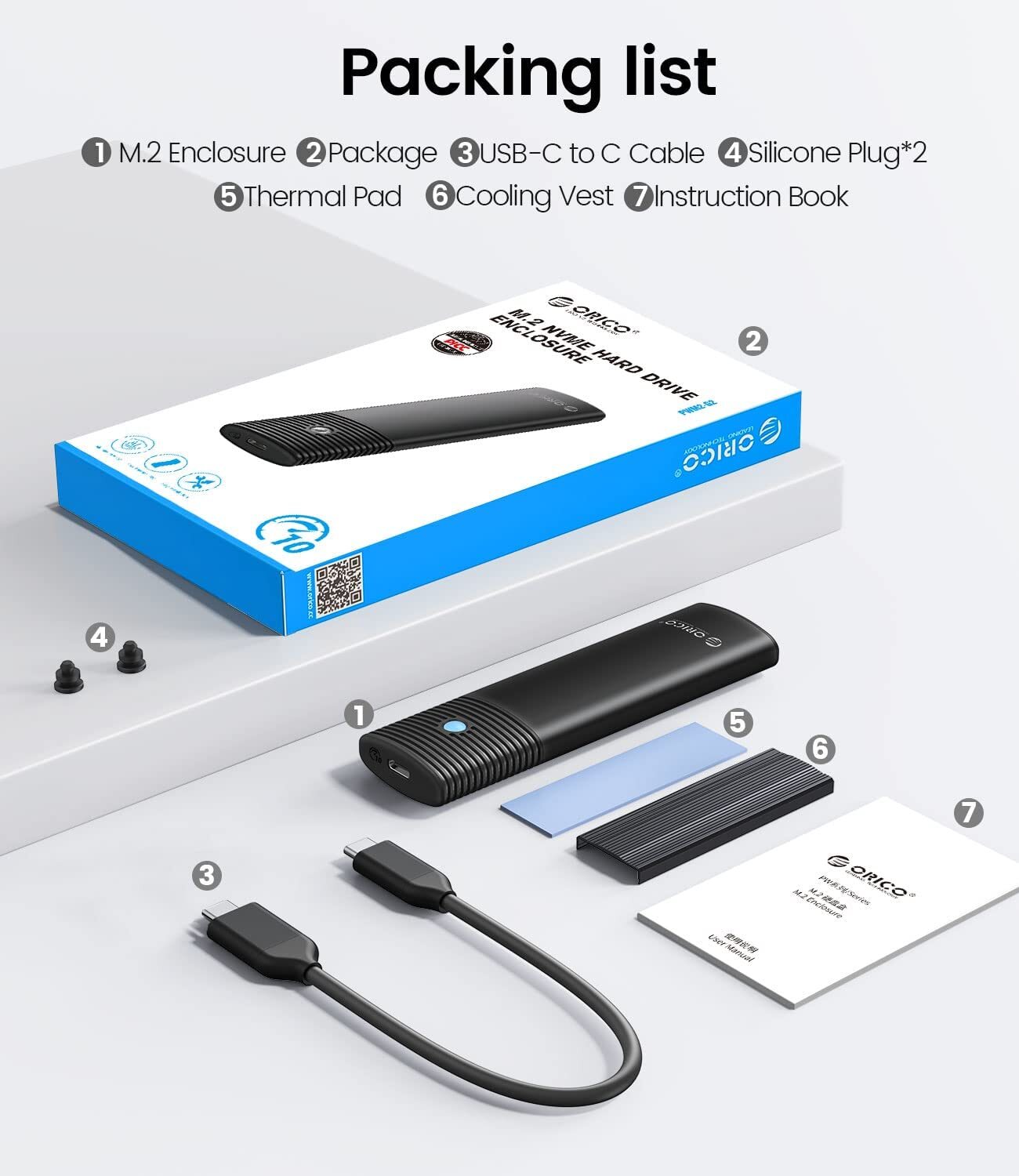 ORICO M.2 NVME SSD Enclosure USB C Adapter 10Gbps SSD Case 4TB Thunderbolt 3