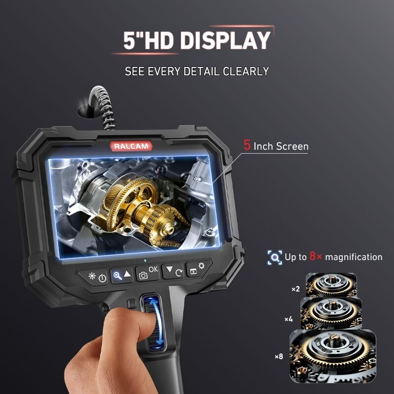 Ralcam Two-Way Borescope 5.5mm Industrial Endoscope Camera with Light 5ftFlexibl