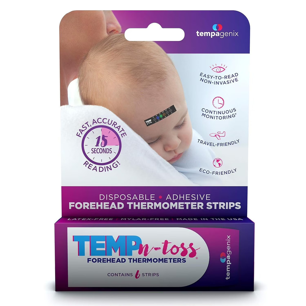 Temp-N-Toss Disposable Forehead Thermometer Strips Set - 6 Pack for Quick and Ea