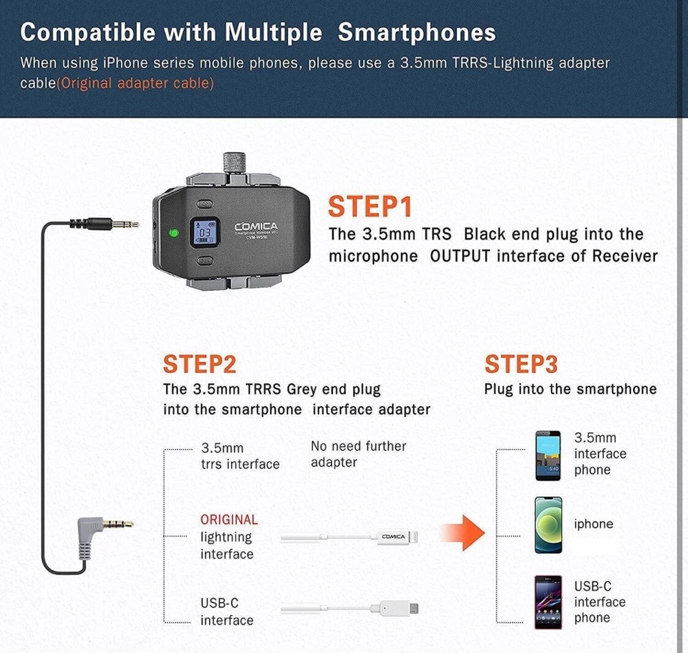Comica CVM-WS50 Wireless Lavalier Microphone for iPhone with Tripod, KH-1-D92