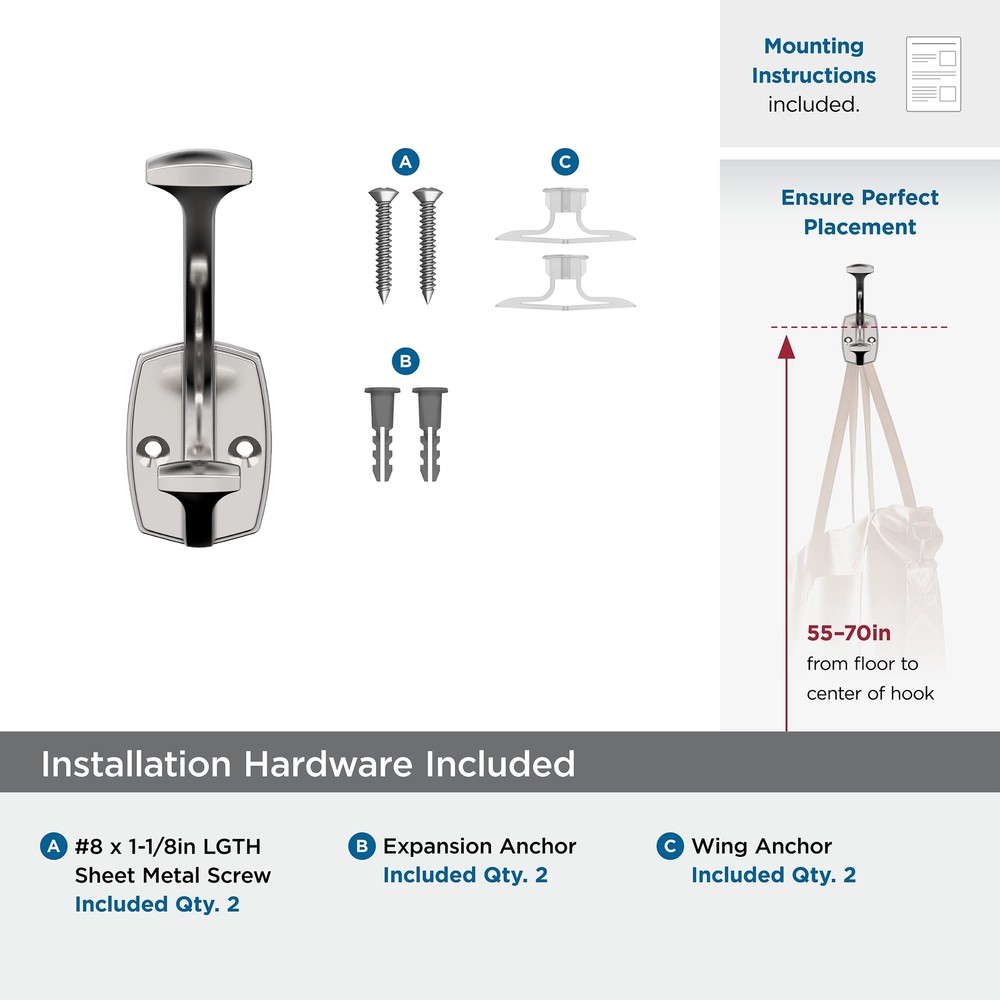 H3700126 | Vicinity Double Prong Decorative Wall Hook | Polished Chrome Hook ...