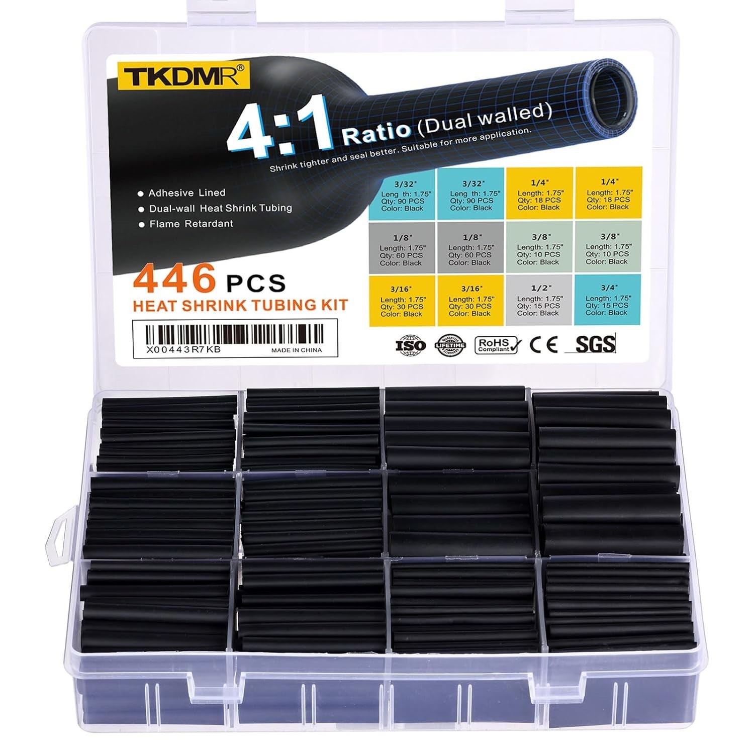 446 Pcs Heat Shrink Tubing Kit-4:1 Ratio Adhesive Lined Marine Grade Shrink