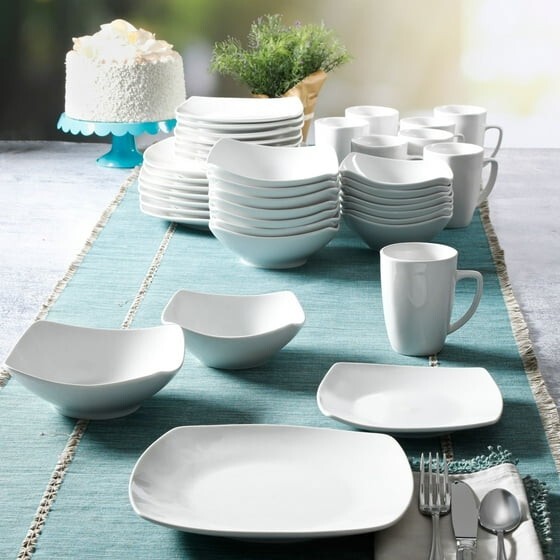 40 Piece Dinnerware Set Kitchen Dish Dinner Plates Ceramic Service For 8 White