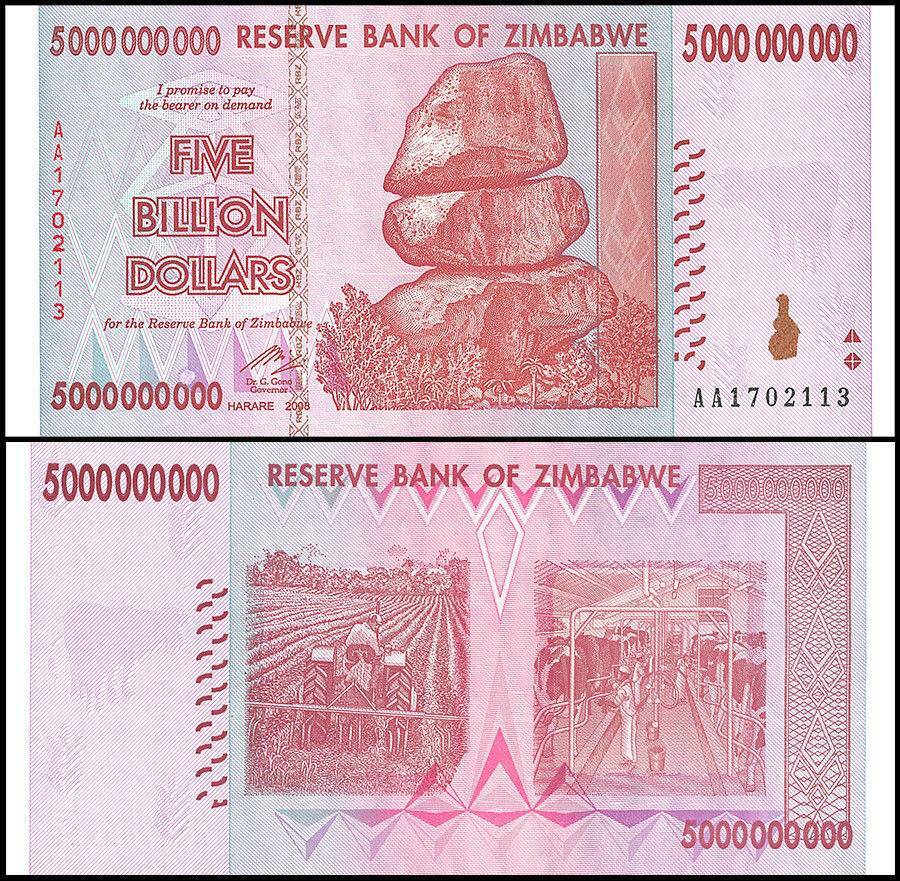 Zimbabwe 5 Billion Dollars, 2008, P-84, UNC