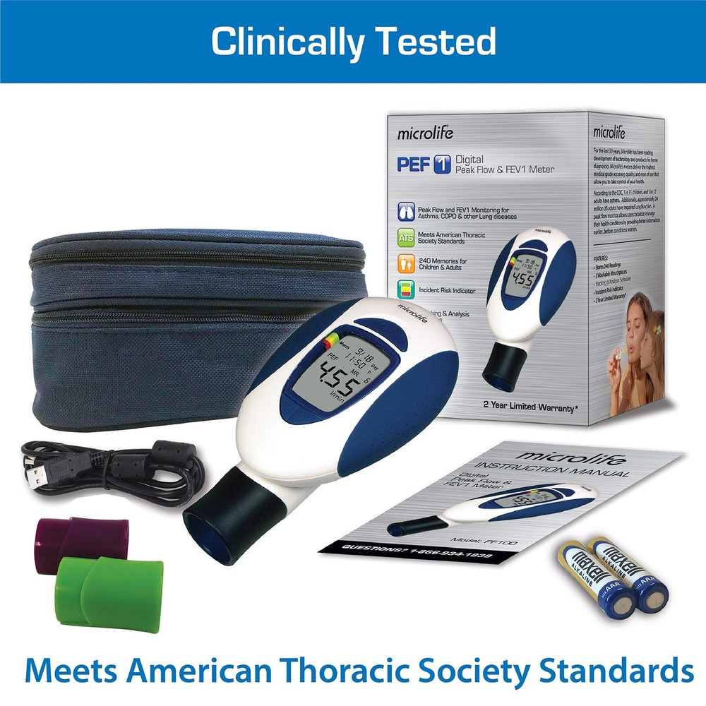 Microlife Digital Peak Flow Meter with FEV1 & Tracking Software | Reliable & Acc