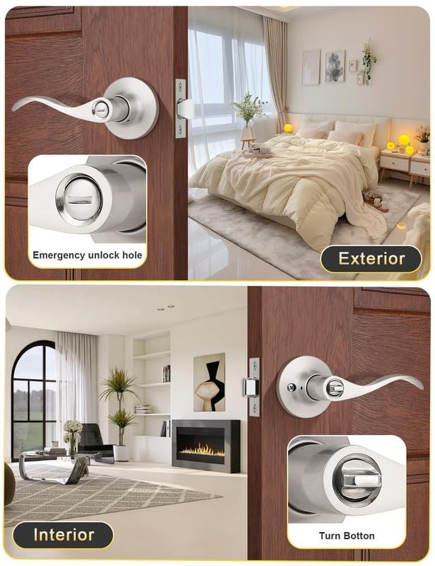 Mengico 2 Pack Satin Nickel Privacy Function - Keyless,