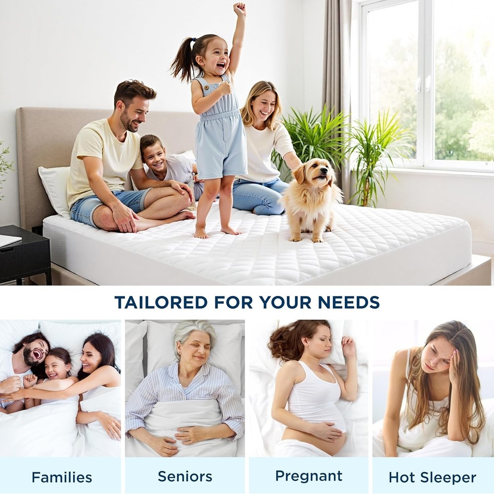 Queen Waterproof Quilted Mattress Protector, Soft Cooling Deep Pocket 22"