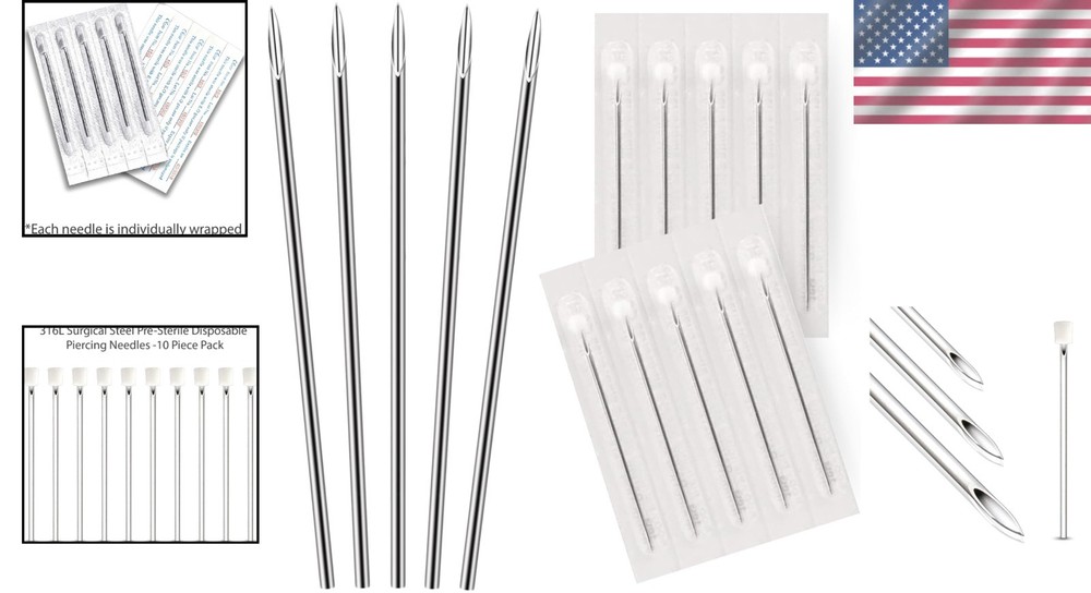 Disposable Piercing Needles 10 Pack 14G 16G Sharp Stainless Steel Precision