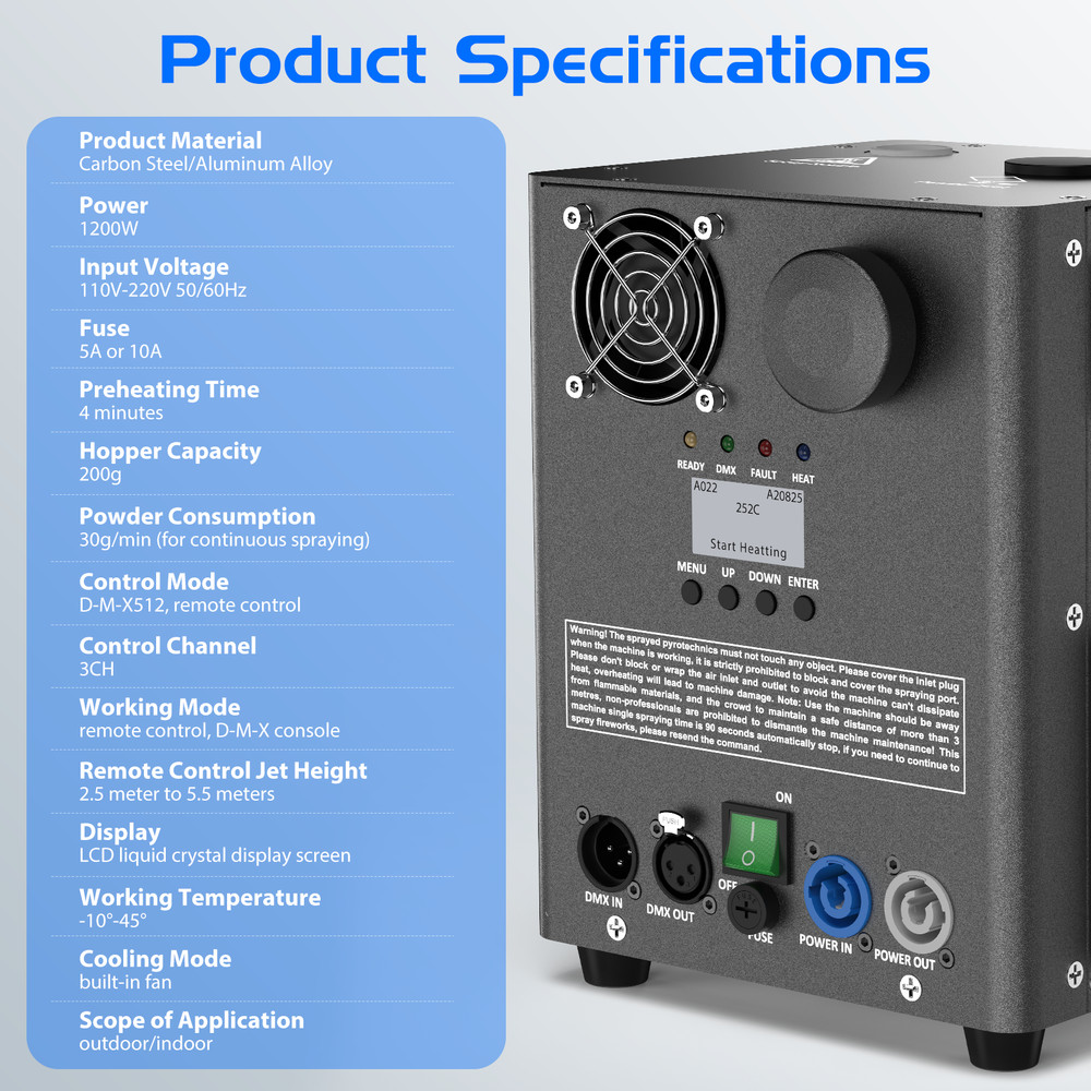 Large Cold Spark Machine 1200W DMX Stage Firework Machine 6.6-9.8ft Wedding