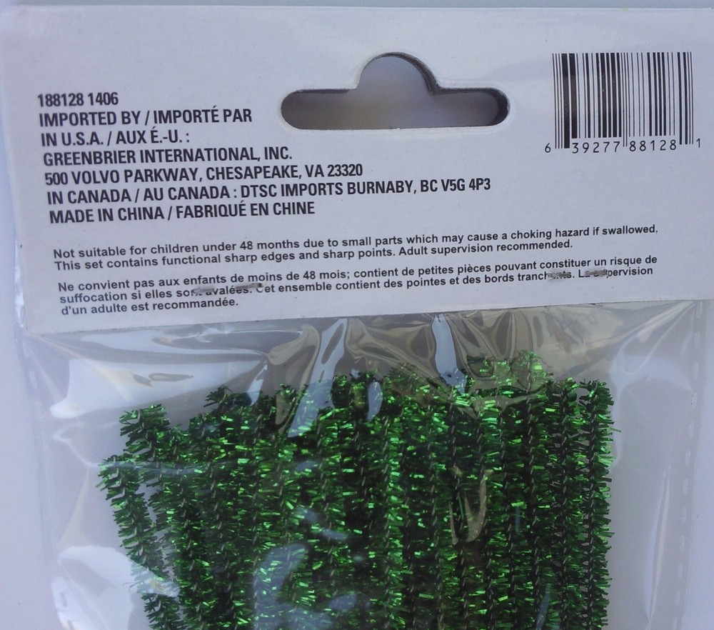 CHRISTMAS METALLIC GLITTER CHENILLE STEMS Tinsel Pipe cleaners 45 Stems/Pack