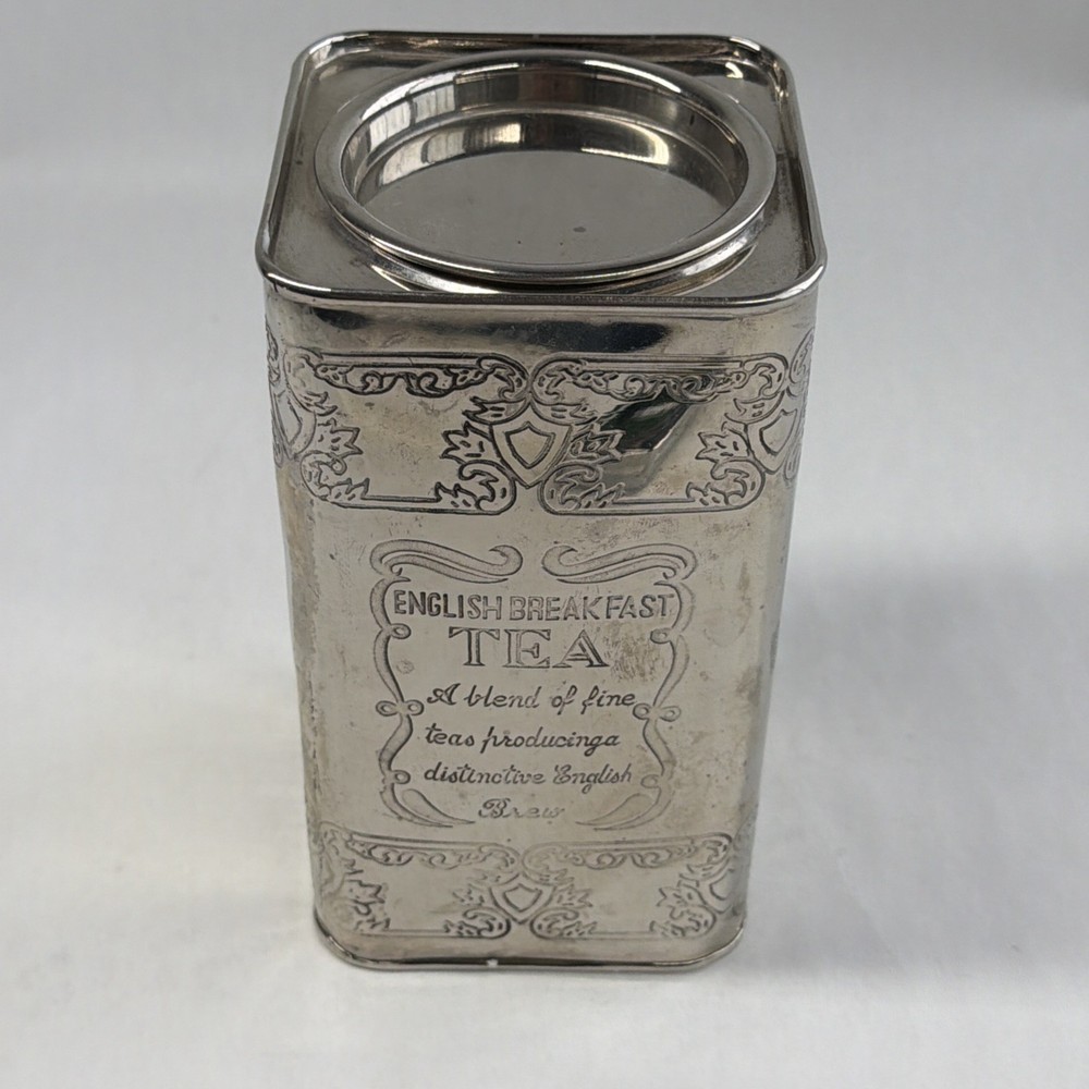 Vintage English Breakfast Tea Can Silverplate Brass Can Kitchen Decor