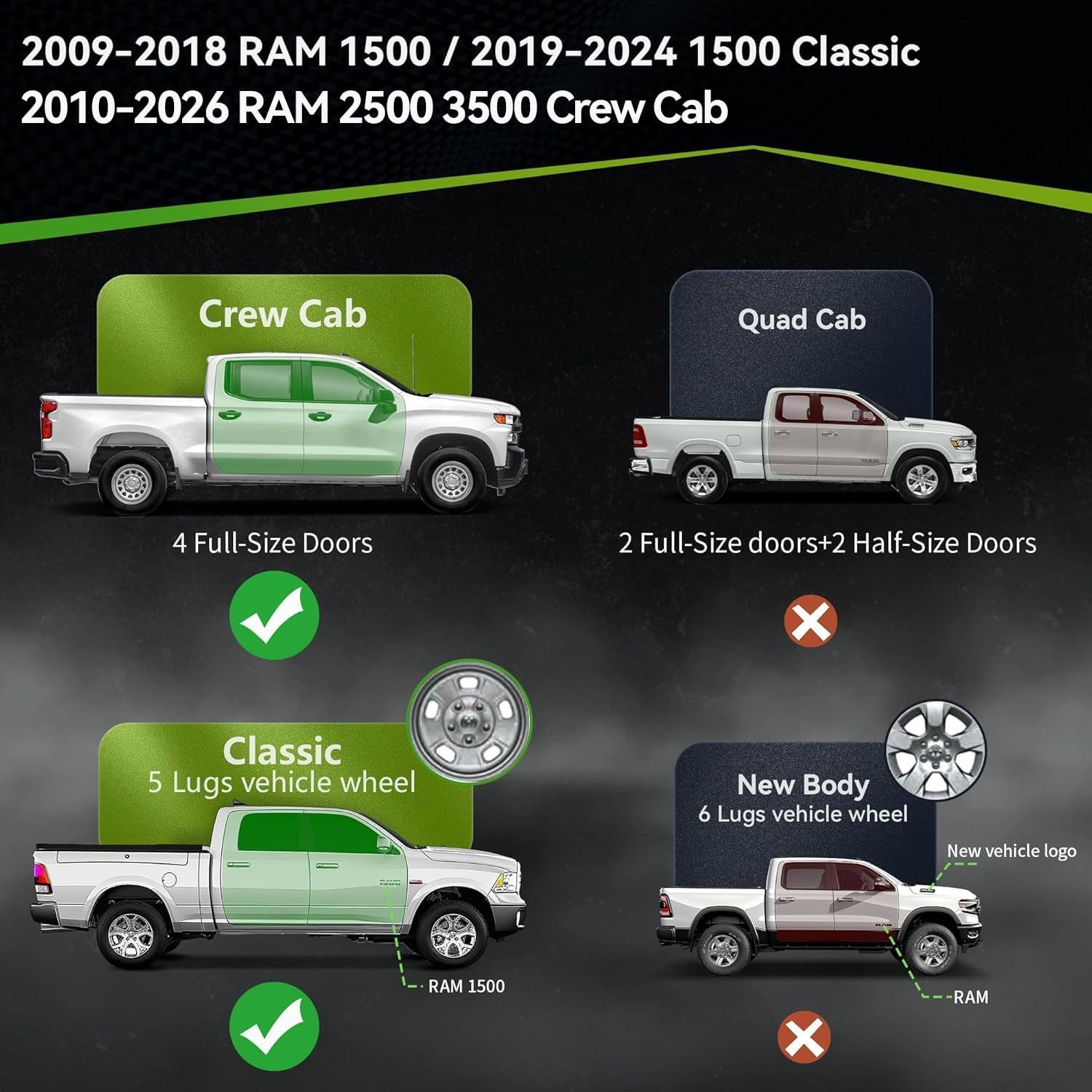 6" Running Boards for 2009-2026 Dodge Ram 1500 2500 3500 Crew Cab Side Step ....