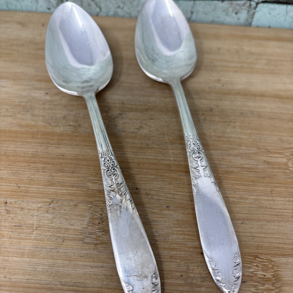 2 King Edward Serving Tablespoons Silverplate 8” Silverware Flatware
