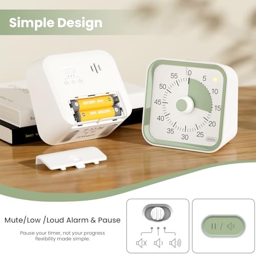 Visual Timer for Kids with Pause Function, 60 Minute Countdown Timer for White