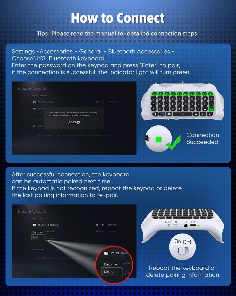 Wireless Controller Keyboard for PS5/PS5 Pro, Bluetooth 3.0Mini White
