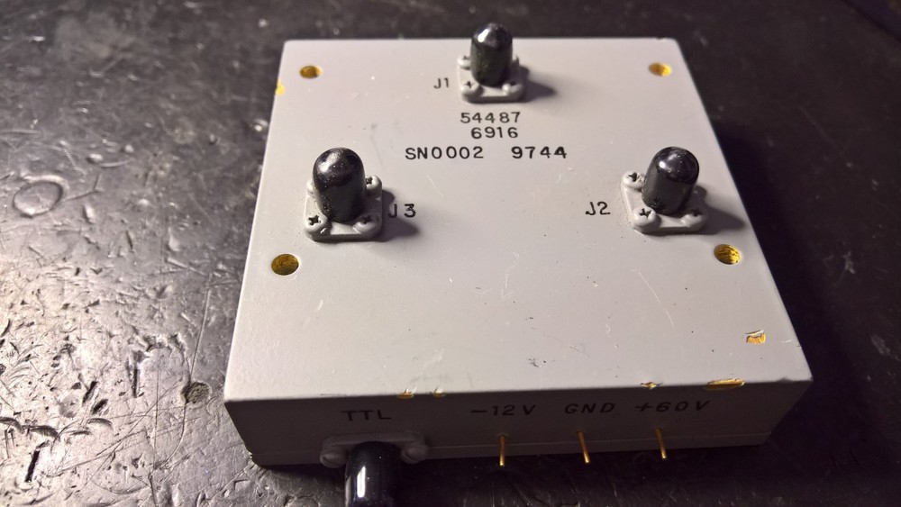 Mystery RF device (amplifier, mixer?) -12, +60V, TTL input, three RF SMA connect