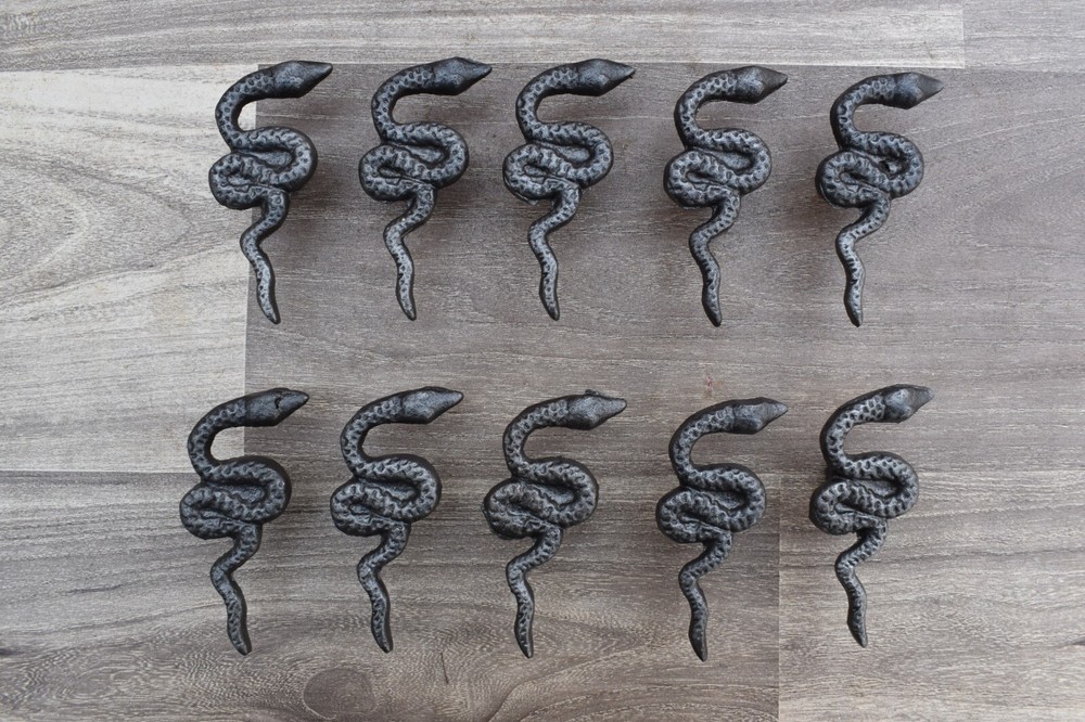 Vintage Cast Iron door knobs Snake Shape cabinet drawer handles pull rustic 10pc