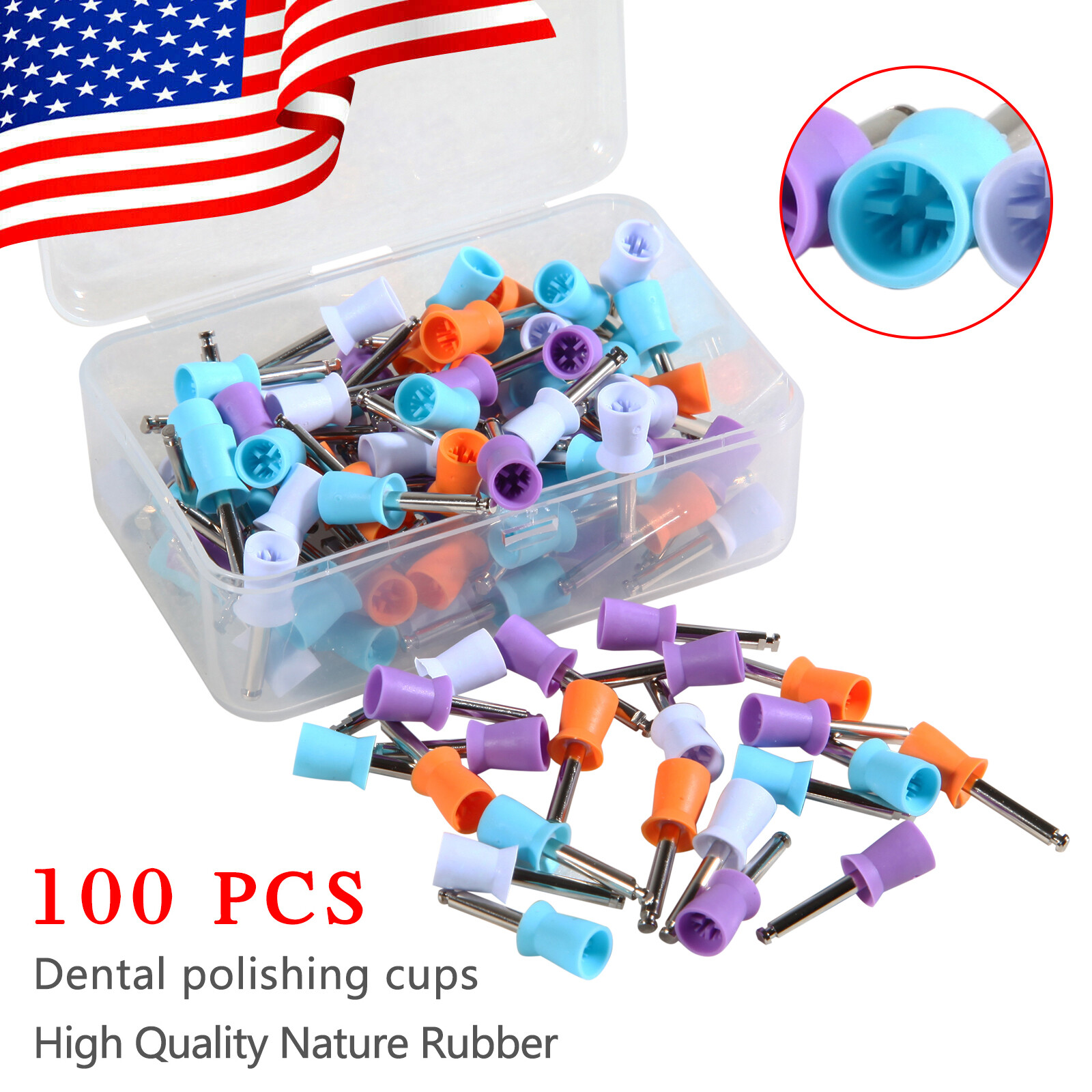 100PCS Mixed Dental Prophy Tooth Polishing Cups Latch Type Rubber Disposable