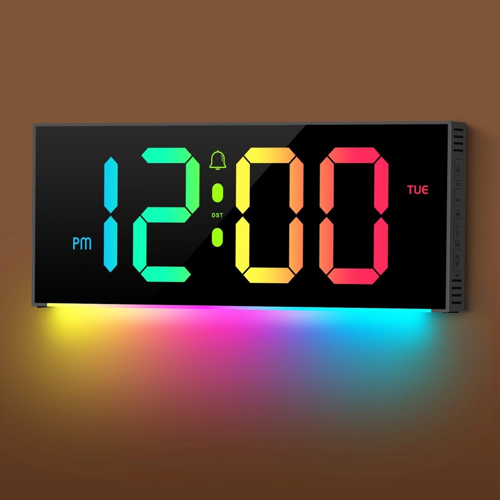 Large Digital Wall Clock 12", Digital Clock with Full Screen Display, 12 RGB ...