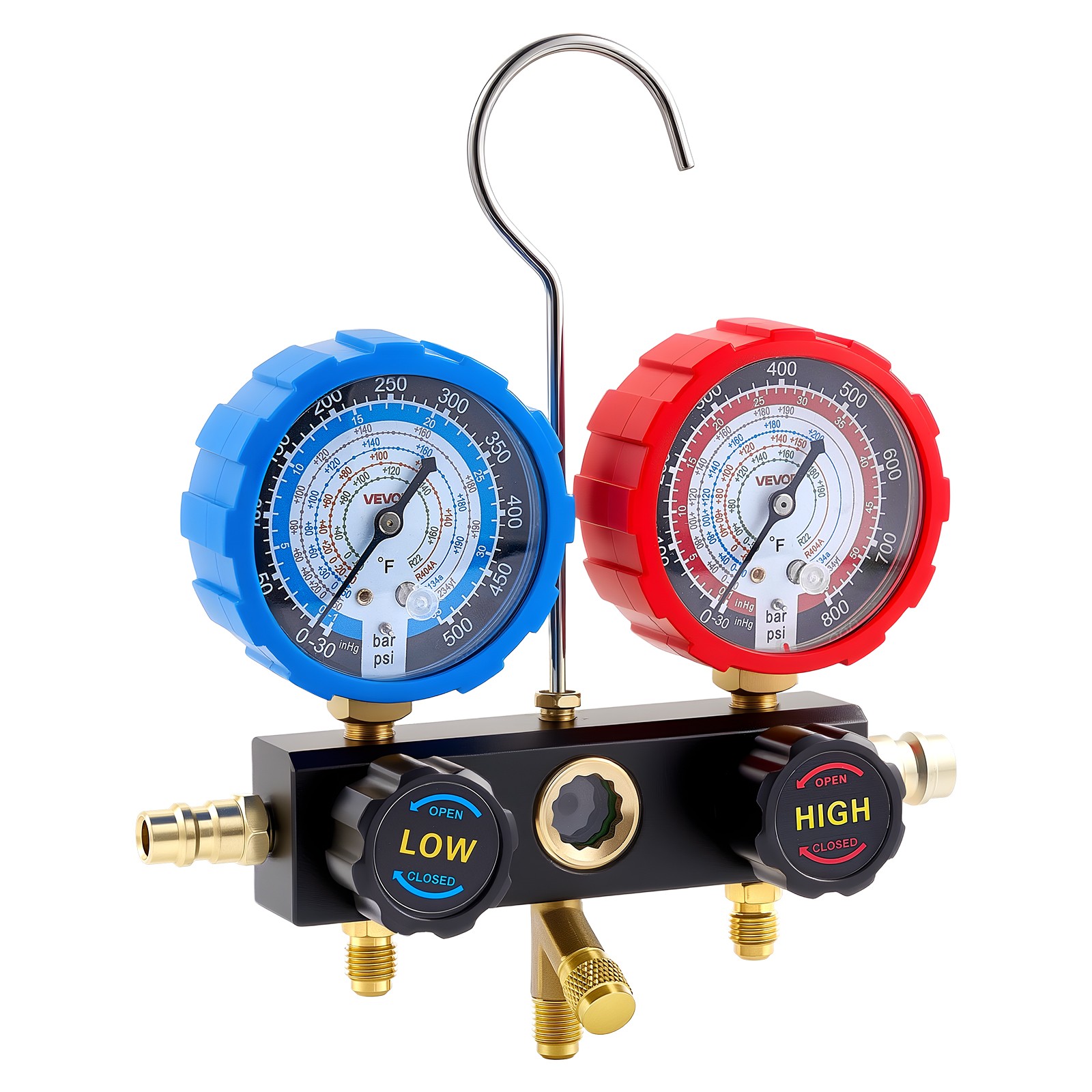 VEVOR AC Manifold Gauge Set 3-Way R134a R404A R1234yf R22 Refrigeration Charging
