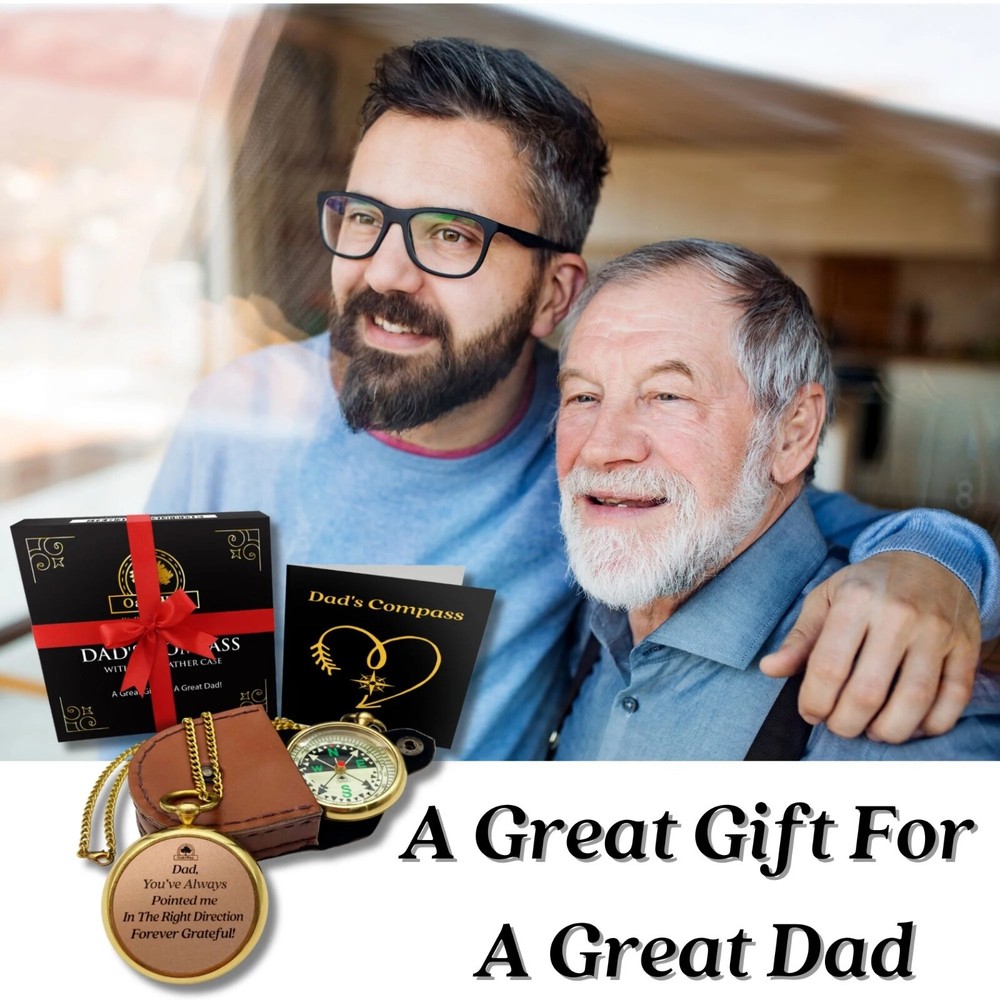 Oaki Way Dad's Compass – Sentimental Pocket Compass with Chain & Leather Case