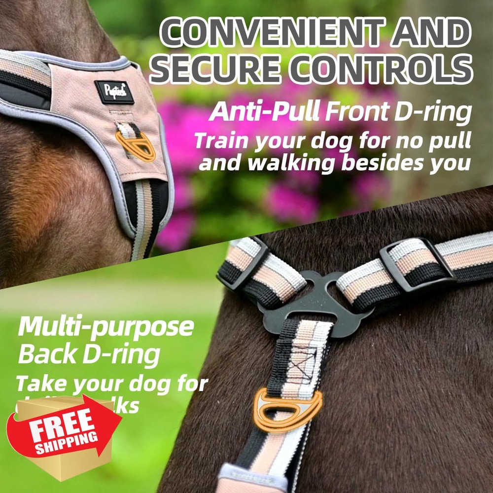PUPTECK Dog Harness M Moccasin No Pull Padded Handle Reflective