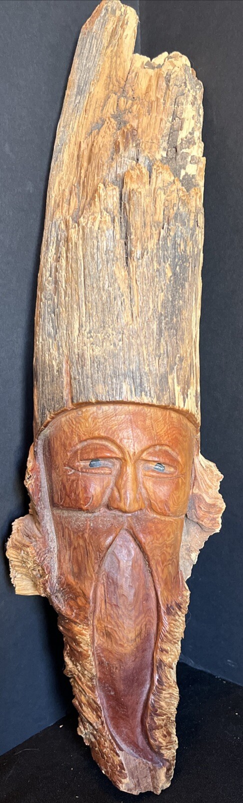 Vintage Hand Carved Wood Detailed Old Man Folk Art Signed AR Wall Art 19” Decor