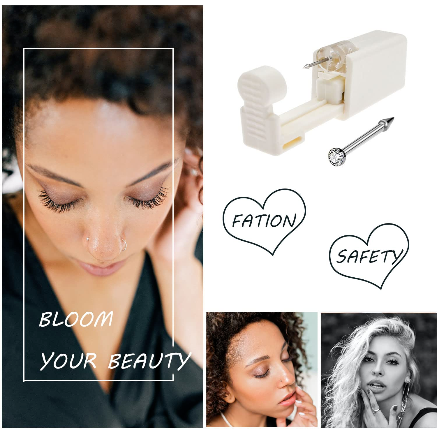 Nose Piercing Kit, 2 Pack Disposable Self Nose Piercing Gun with ring