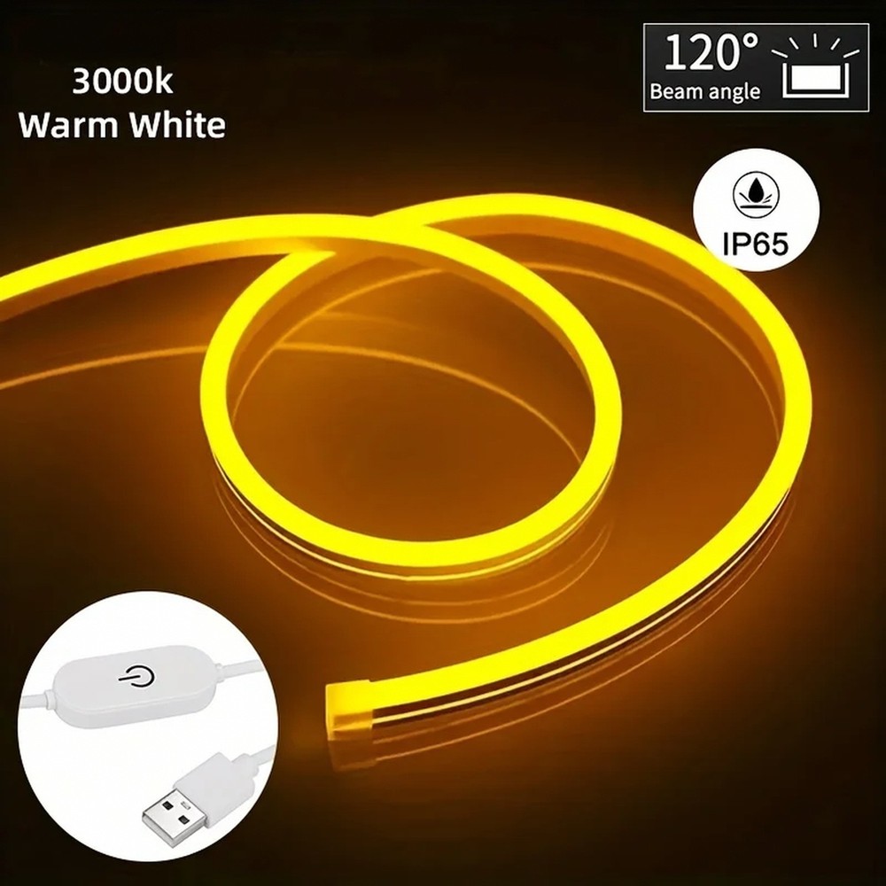 USB 5V LED Neon Light Touch Switch Waterproof Dimmable Strip Lamp Flexible