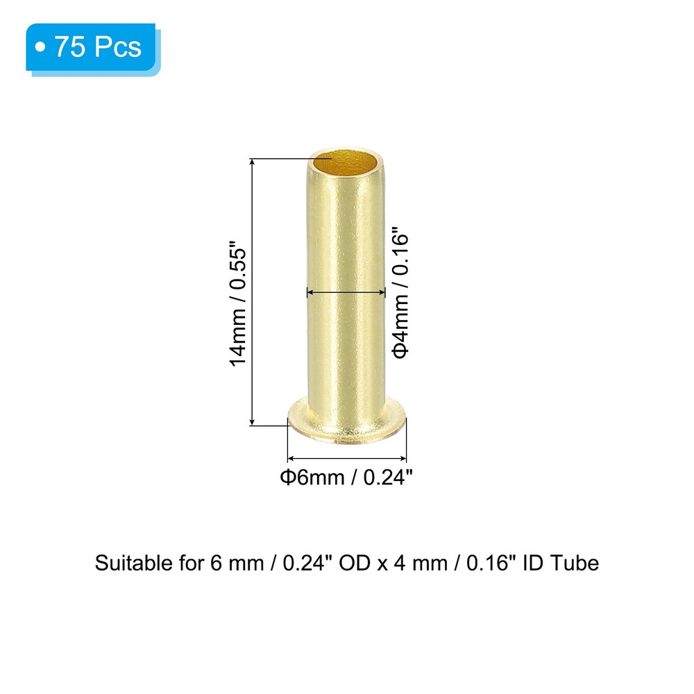 75Pcs 6mm OD x 4mm ID Tube Brass Compression Insert