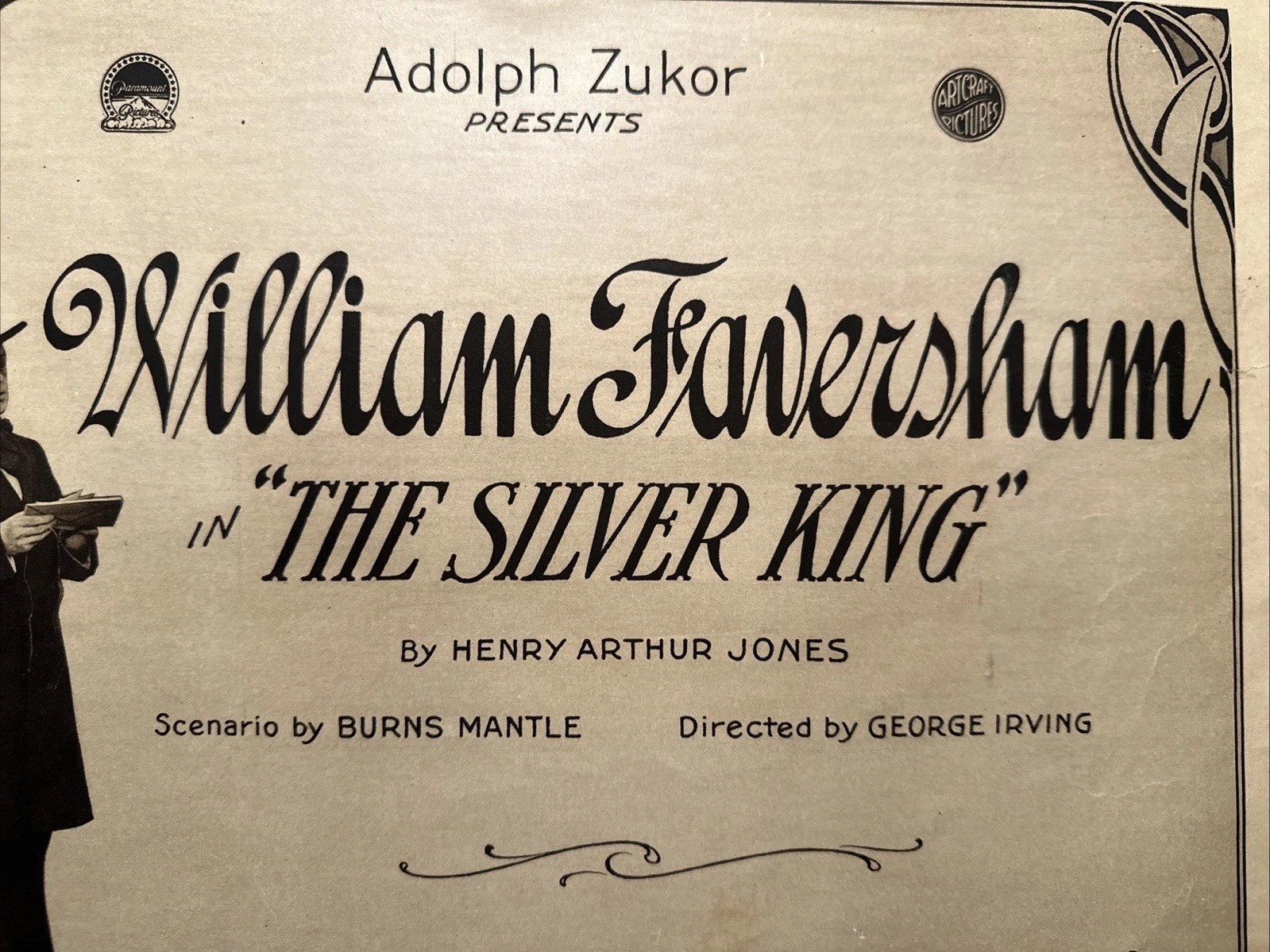 ANTIQUE ARTCRAFT PICTURES/ PARAMOUNT “the Silver King”W.F MOVIE LOBBY POSTER