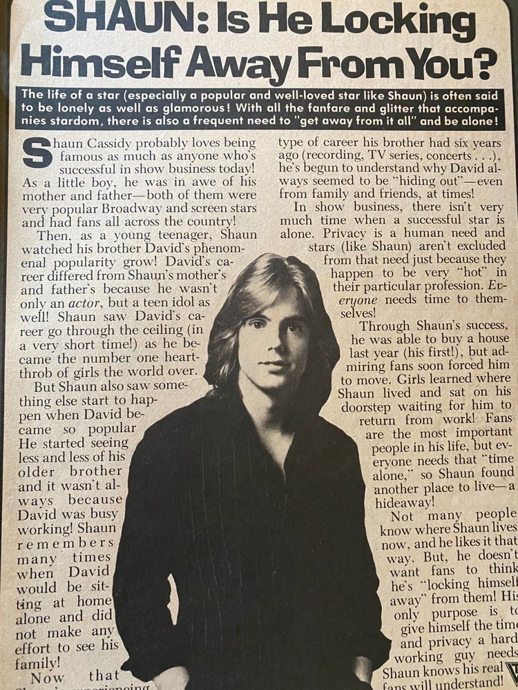 Shaun Cassidy, Full Page Vintage Clipping