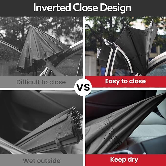 Large Inverted Reverse Umbrella with C-Shaped Handle, Windproof Double Layer Ups